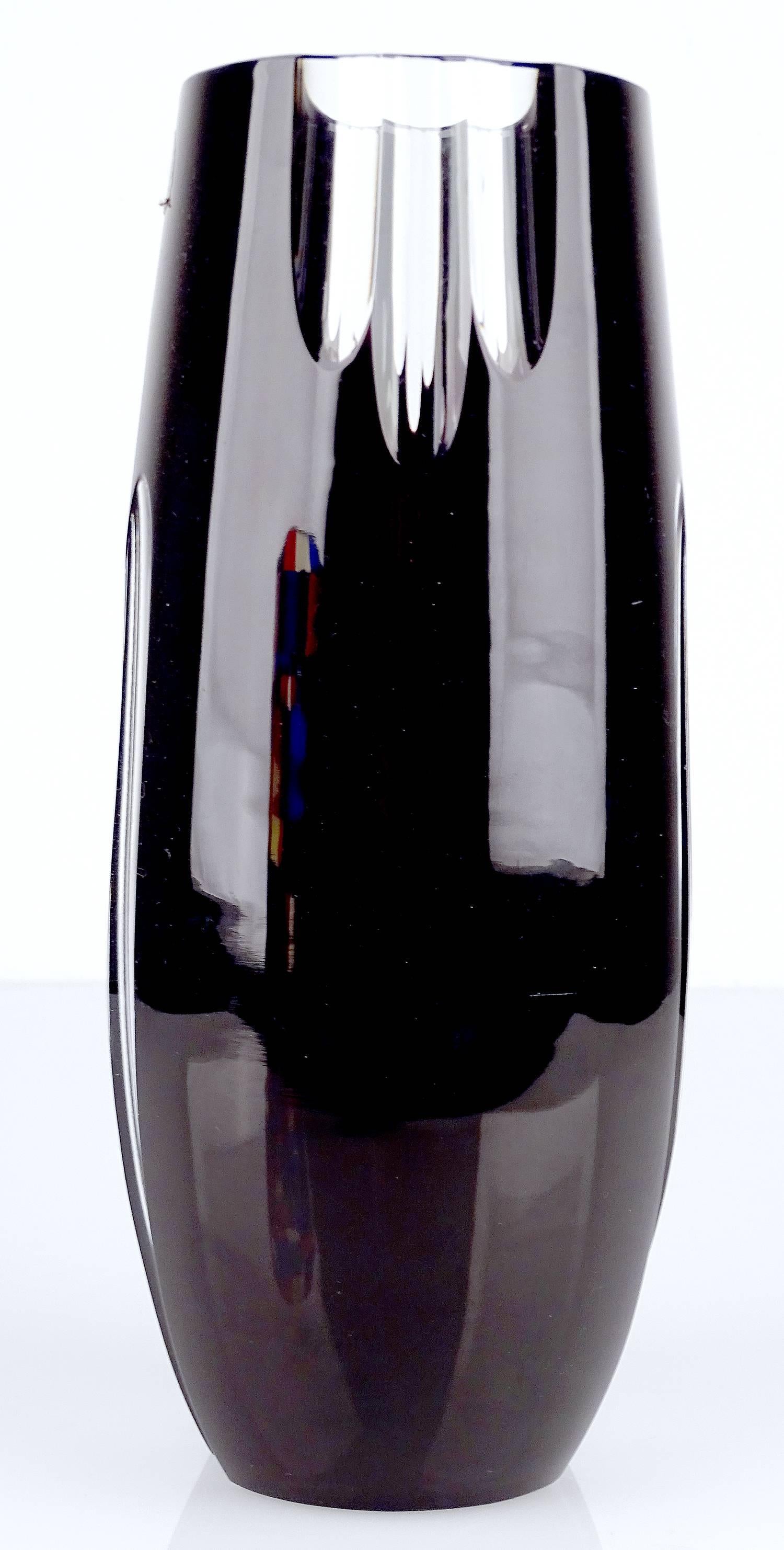 Mid-20th Century Midcentury Black Crystal Ebony Glass Vase, Bohemia