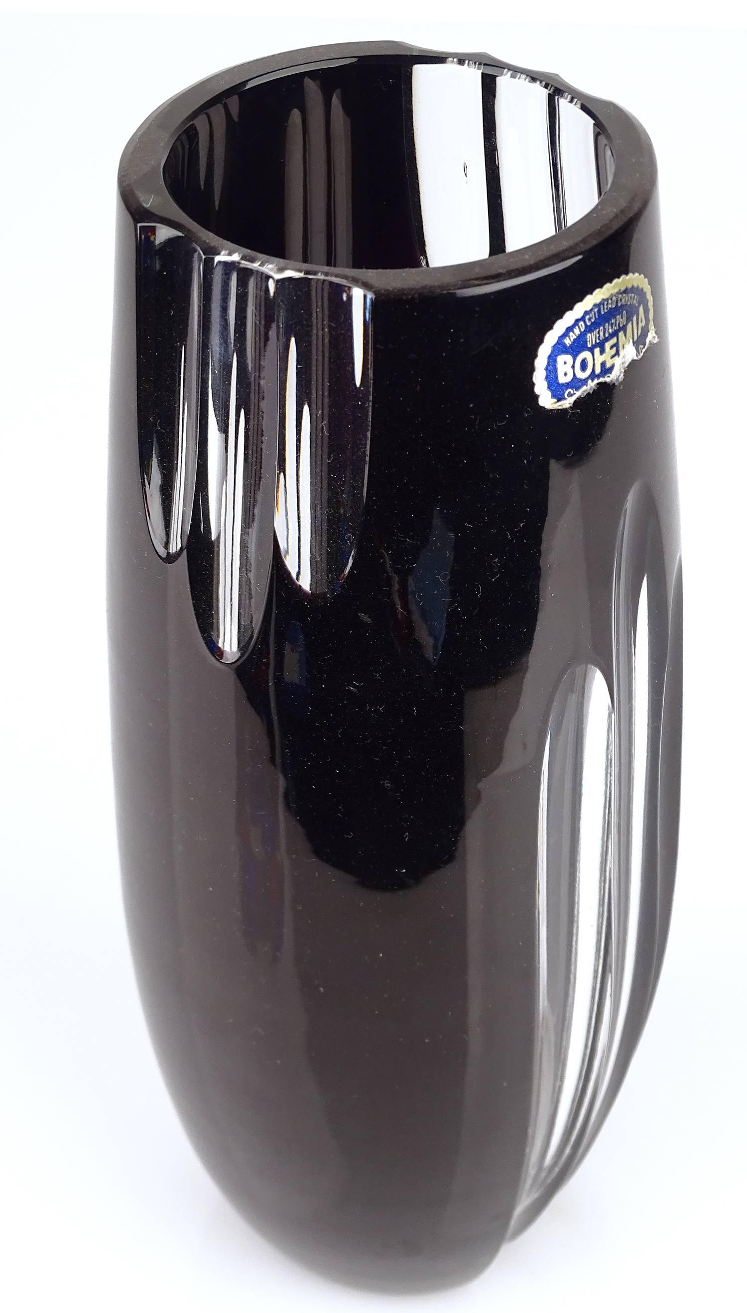 Mid-Century Modern Midcentury Black Crystal Ebony Glass Vase, Bohemia