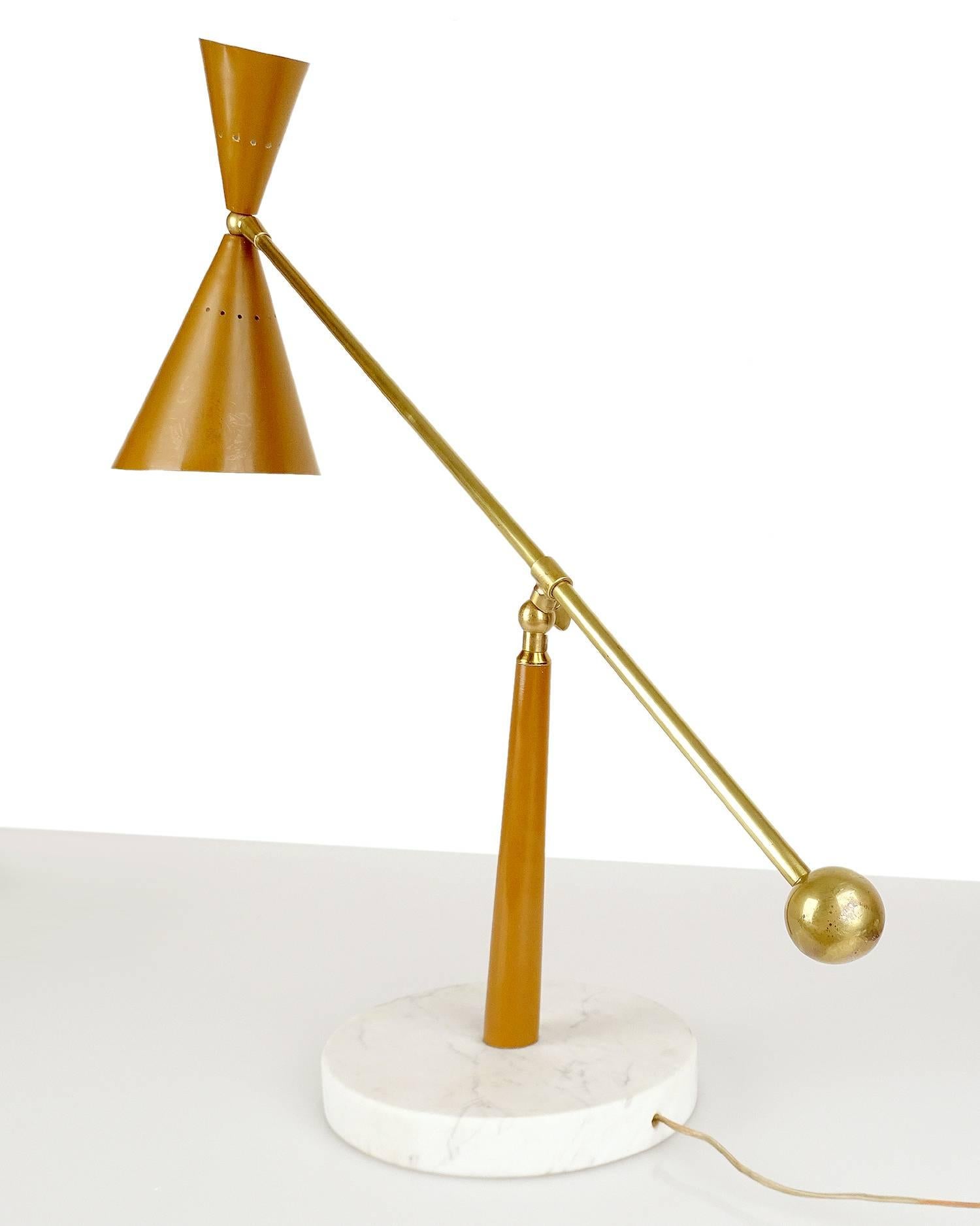 Italian Very Large Stilux Milano Table Desk Lamp, 1950s Modernist Stilnovo Style, Brass