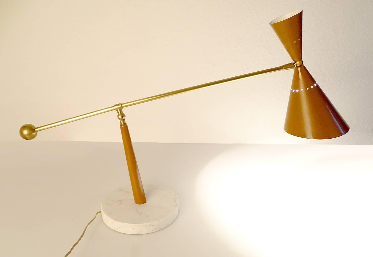 Mid-Century Modern Very Large Stilux Milano Table Desk Lamp, 1950s Modernist Stilnovo Style, Brass