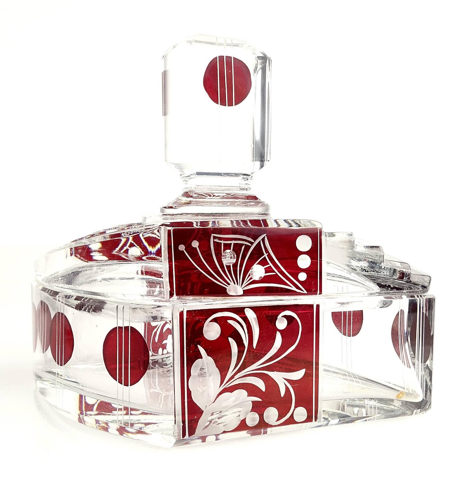Mid-20th Century Art Deco Karl Palda Bohemia Crystal Perfume Spray, Vanity Box Set, 1930s