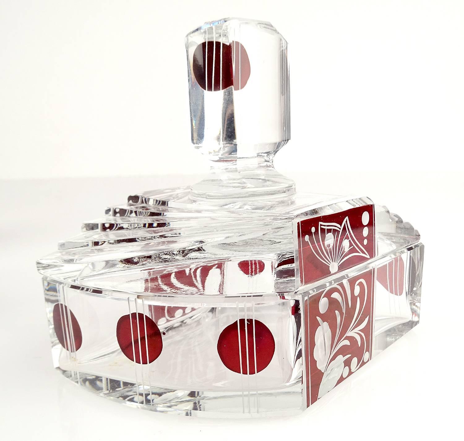 Art Deco Karl Palda Bohemia Crystal Perfume Spray, Vanity Box Set, 1930s 1