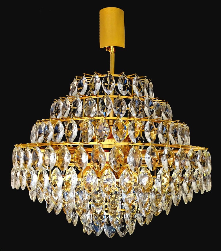 Large Austrian Ballroom Gilded Lobmeyr Crystal Chandelier Pendant Light