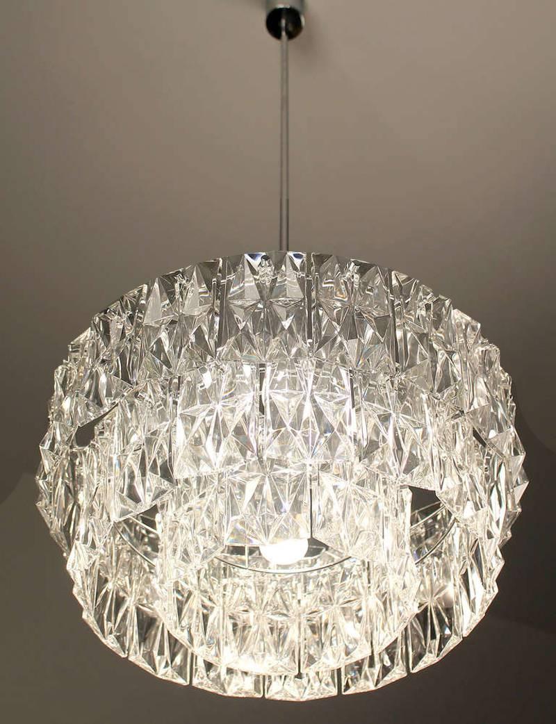 Large Kinkeldey Chandelier with Square Crystal Modernist Chrome Ceiling Lam In Good Condition In Bremen, DE