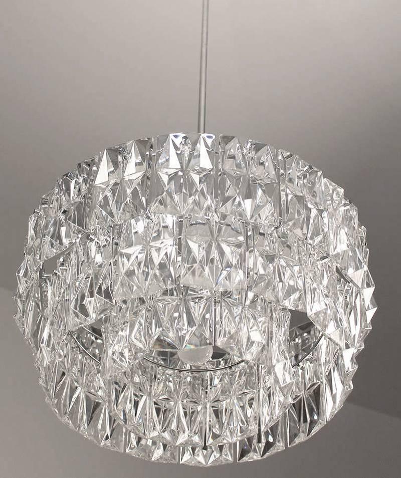 Mid-20th Century Large Kinkeldey Chandelier with Square Crystal Modernist Chrome Ceiling Lam