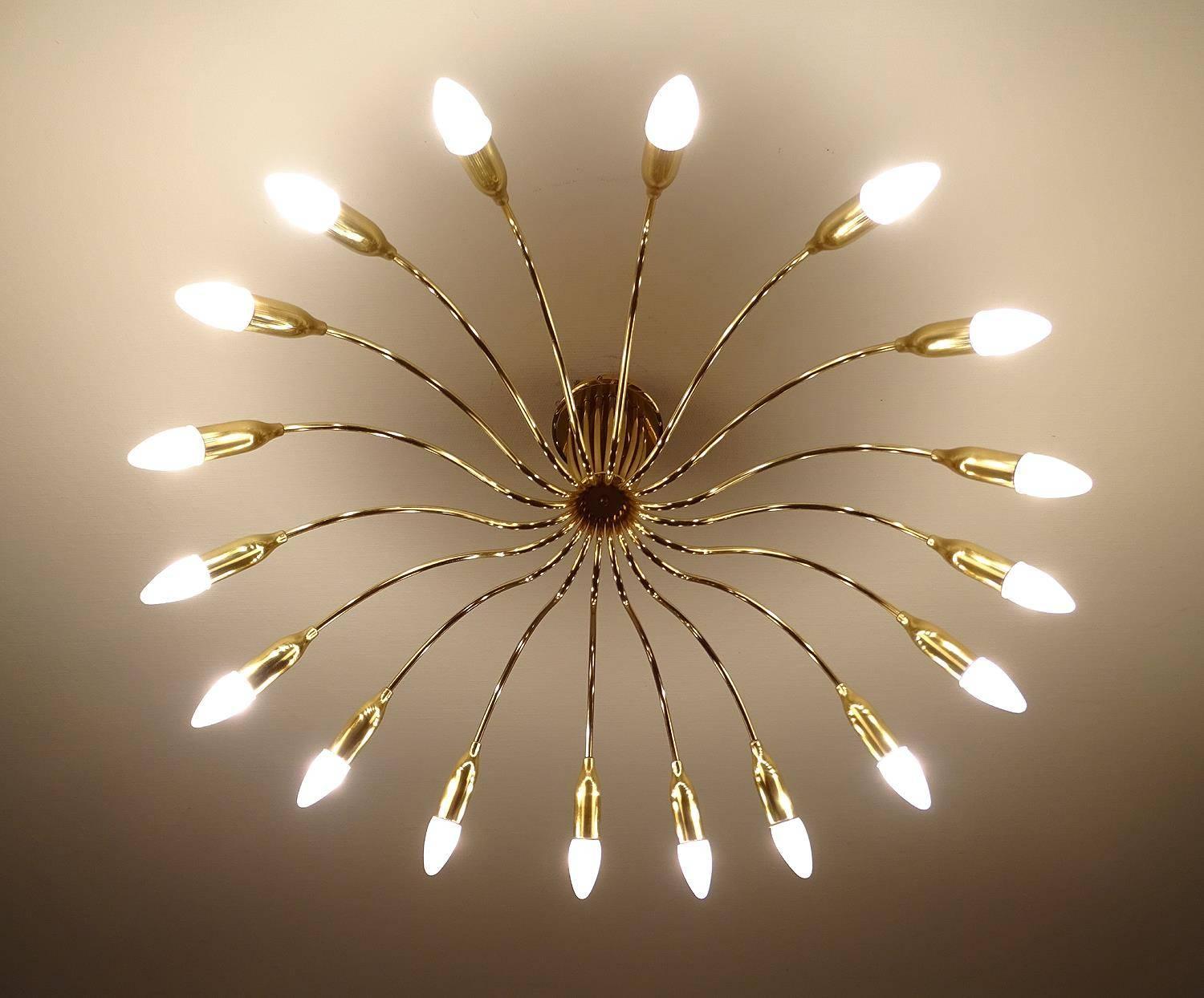 Austrian Large Kalmar Sunburst Flush Chandelier, 1950s  Stilnovo Style Pendant Lamp 