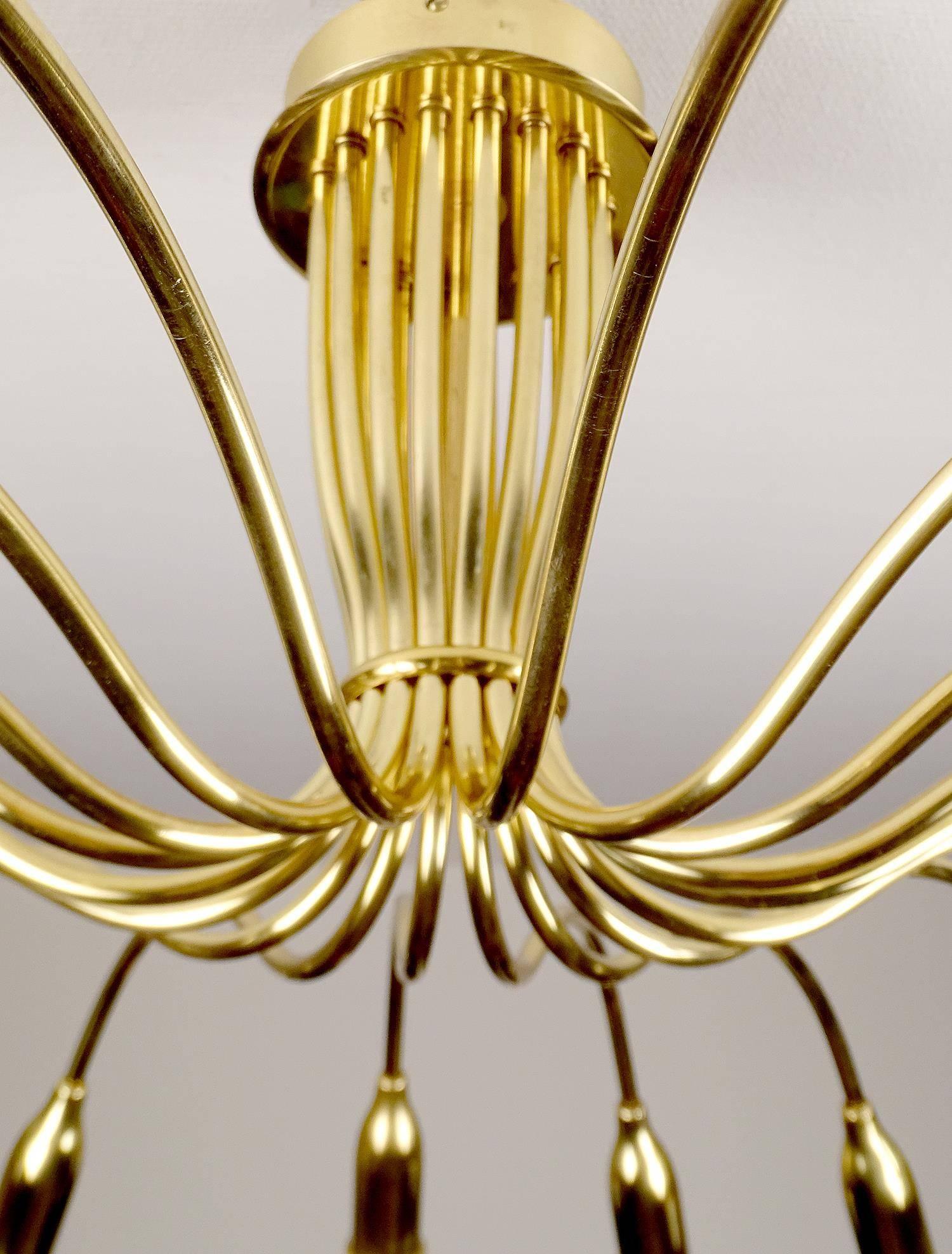 Large Kalmar Sunburst Flush Chandelier, 1950s  Stilnovo Style Pendant Lamp  2