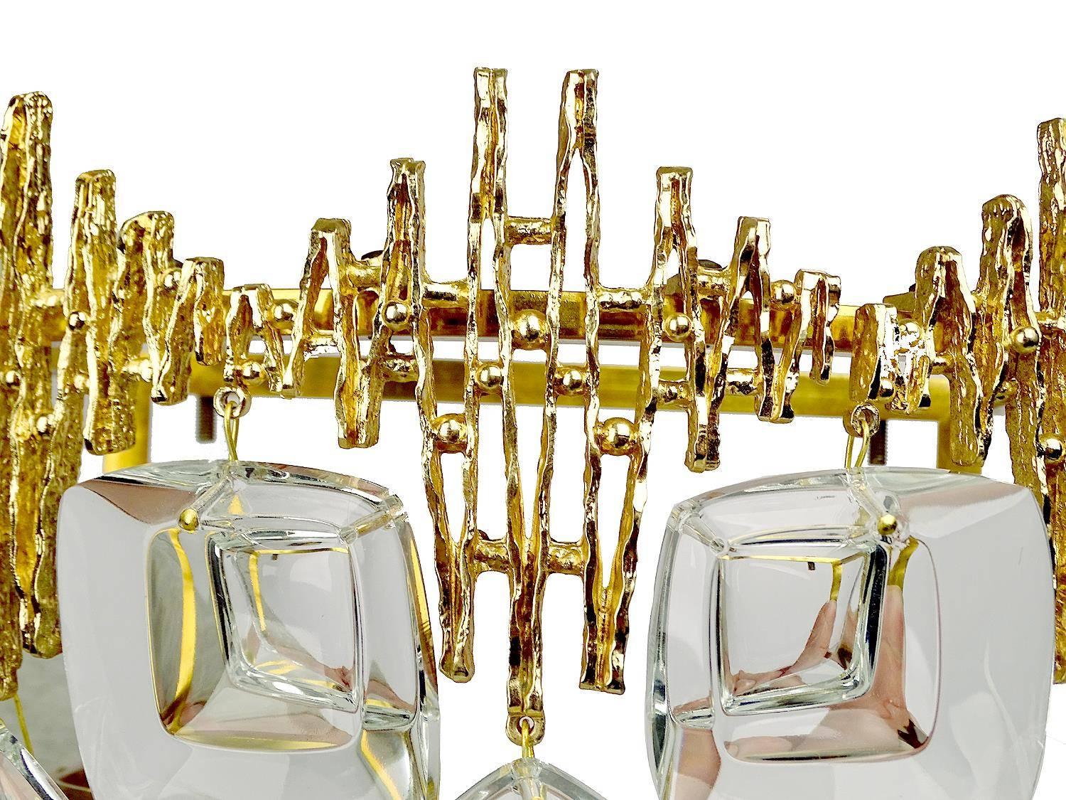 Exceptionnal Pair 60s MidCentury Palwa Gilt Crystal  Mirror Sconces Wall Lights For Sale 1