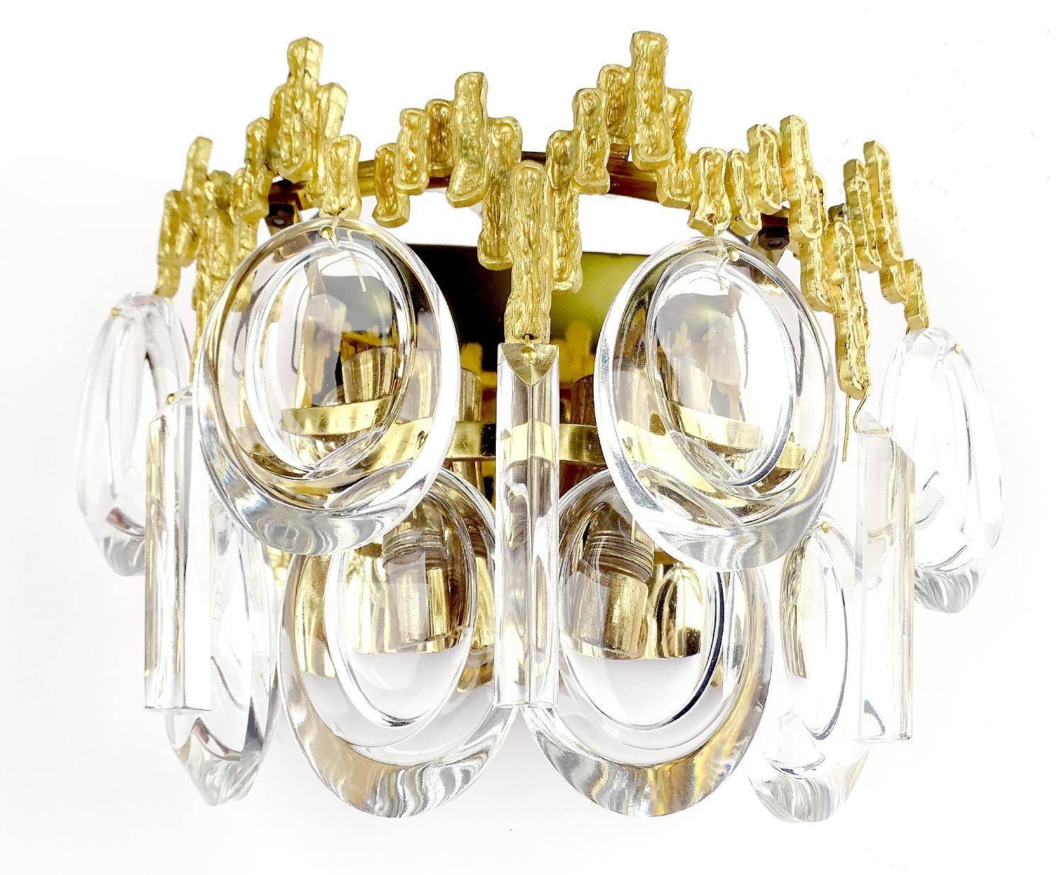 Exceptionnal Pair 60s MidCentury Palwa Gilde Crystal Sconces, Vanity Wall Lights For Sale 1