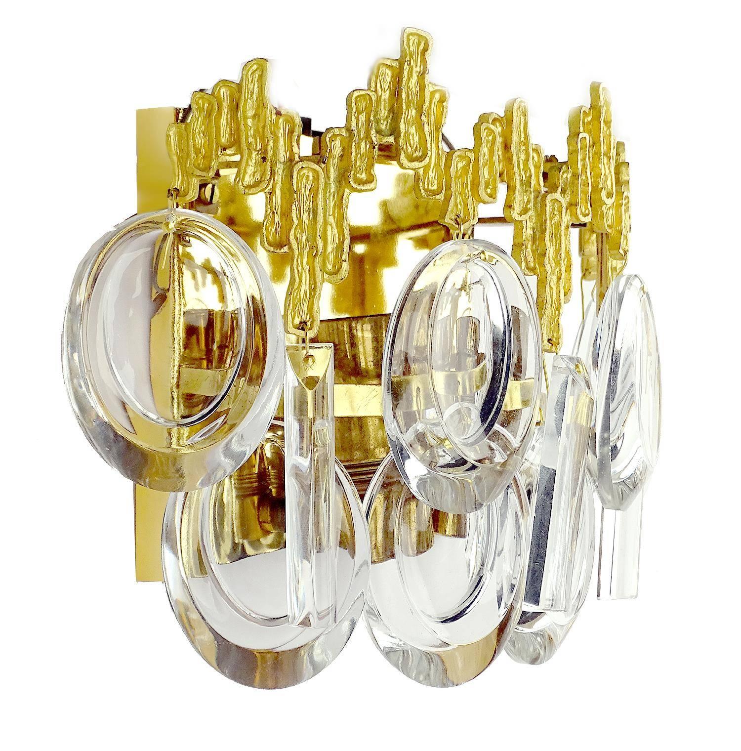 Exceptionnal Pair 60s MidCentury Palwa Gilde Crystal Sconces, Vanity Wall Lights For Sale 2