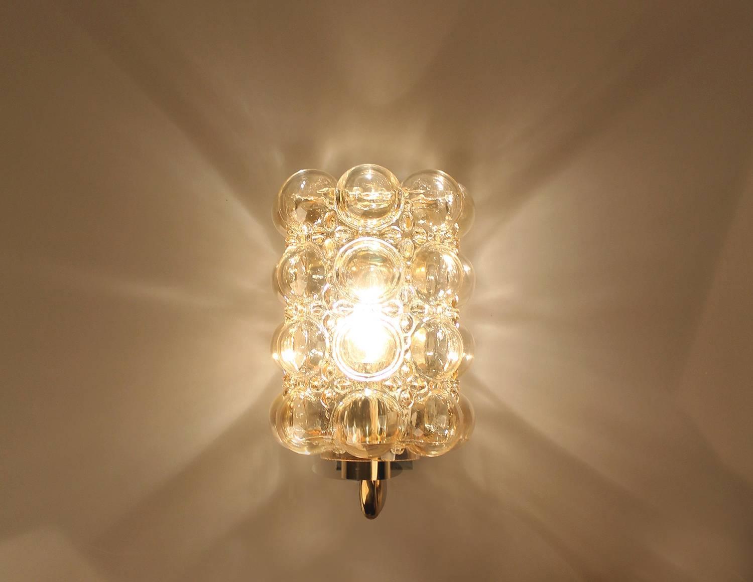Pair of Limburg Bubble Glass Sconce Brass Wall Lamps, 60s Modernist Design For Sale at 1stdibs