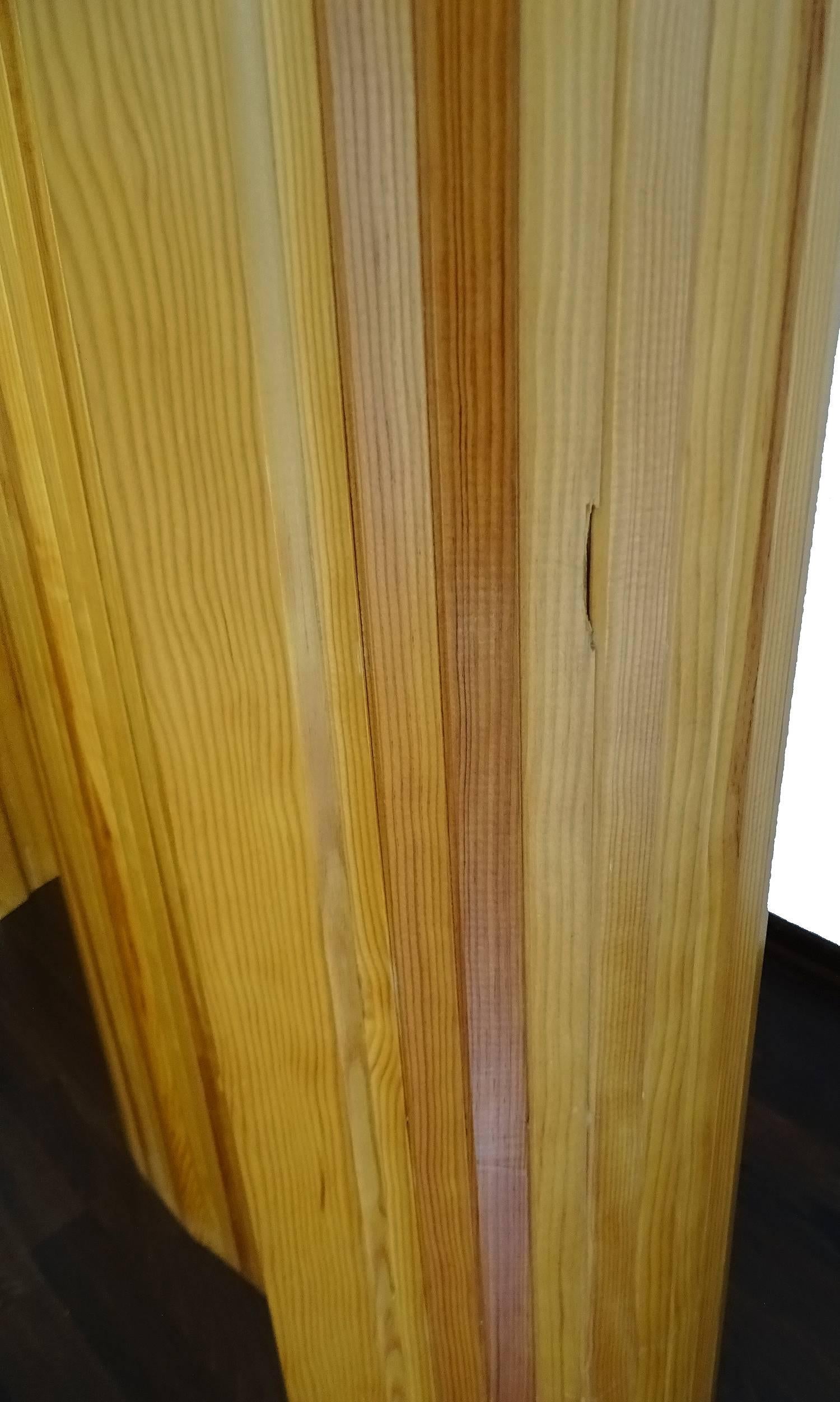 French Wood Tambour Divider  Screen,  1960s Modernist Undulating Design 2