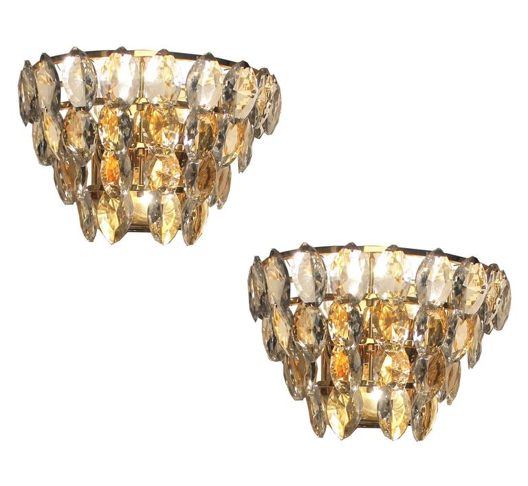 Pair Bakalowits Gold Plated Crystal Mirror Vanity Sconces For Pair Bakalowits Gold Plated Crystal Mirror Vanity Sconces For