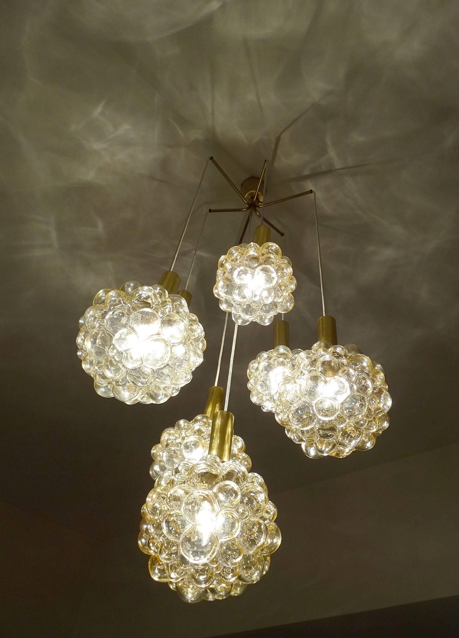 Limburg  Bubble Glass Globe Chandelier Brass  Pendant Lamp Modernist Design In Excellent Condition In Bremen, DE