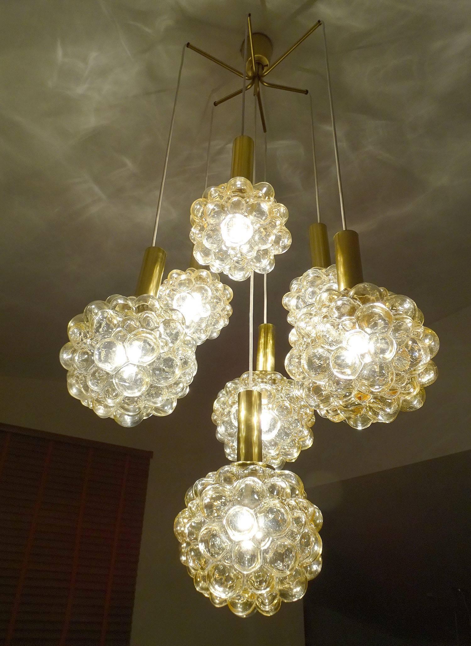 Blown Glass Limburg  Bubble Glass Globe Chandelier Brass  Pendant Lamp Modernist Design