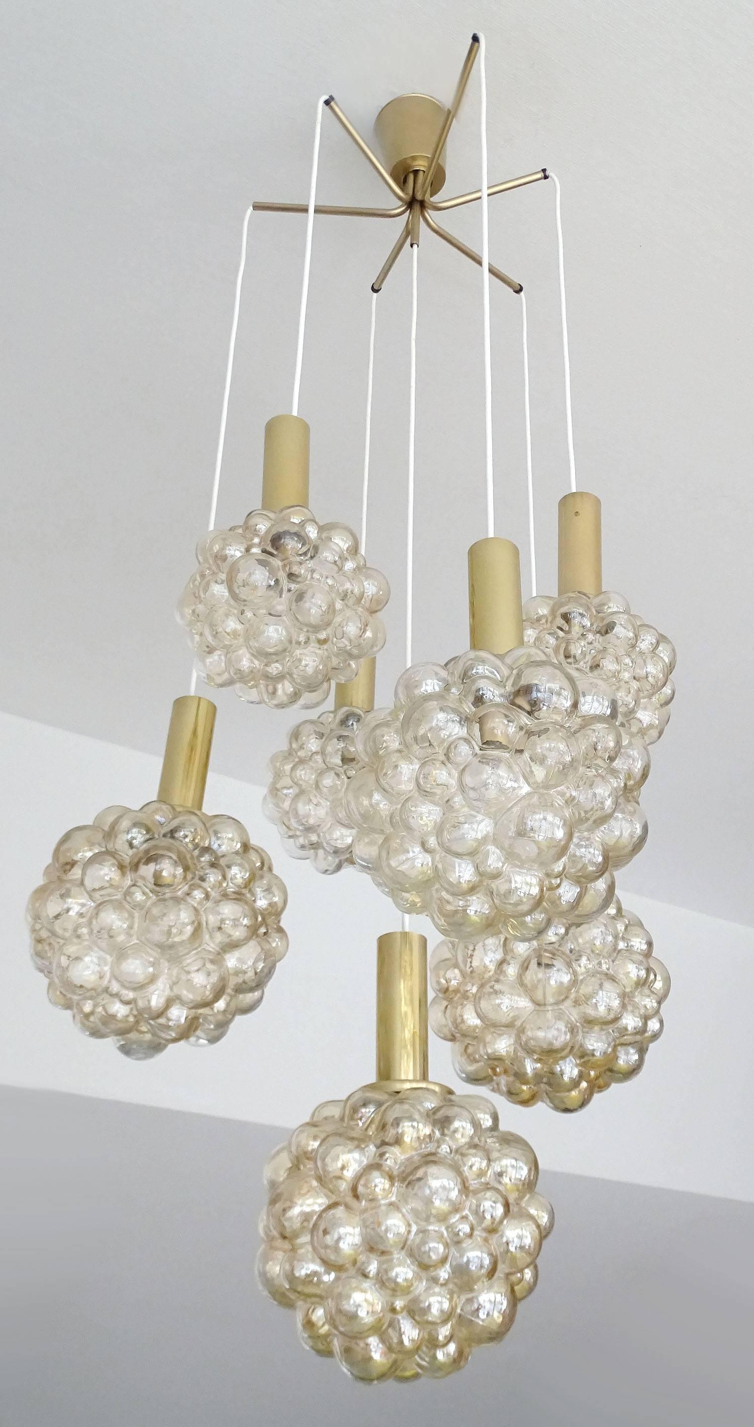German Limburg  Bubble Glass Globe Chandelier Brass  Pendant Lamp Modernist Design