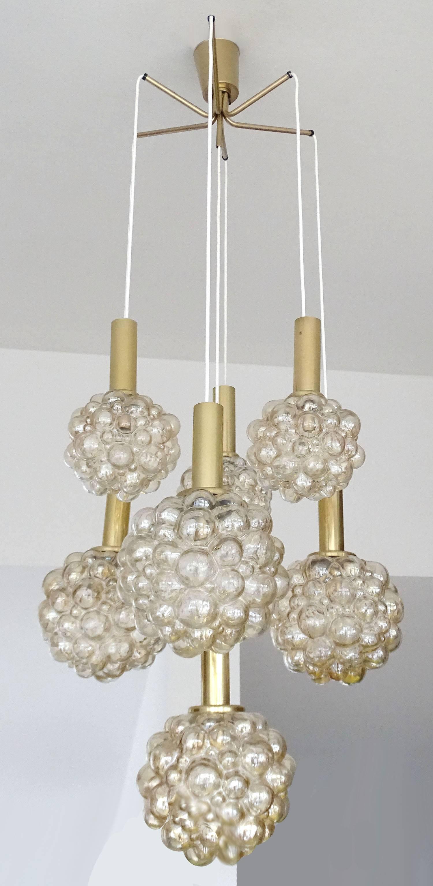 Late 20th Century Limburg  Bubble Glass Globe Chandelier Brass  Pendant Lamp Modernist Design