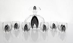 Art Deco Modernist Karl Palda Bohemian Crystal Glass Decanter Set, 1930s