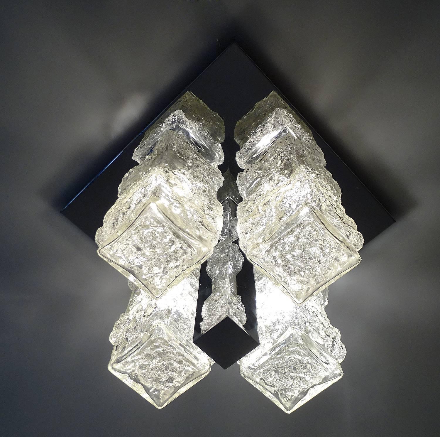 Mid-20th Century Hillebrand Murano Glass Chrome Flush Light, 1960s Lamp