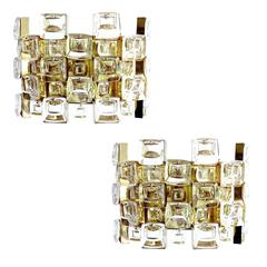 Pair of Palwa Square Jewel Glass Sconces, 1960s Mirror Vanity Lights