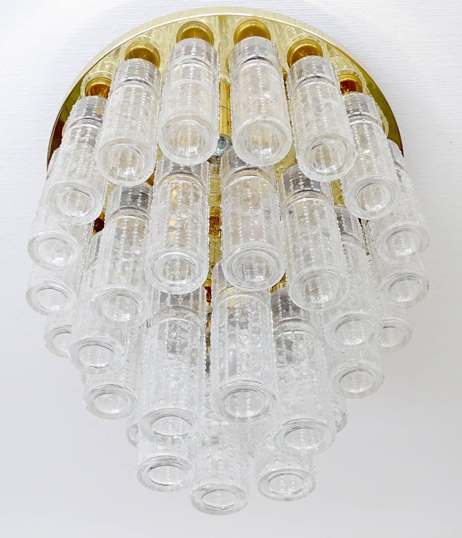 Limburg Glas Pendant Light, Brass Chandelier, 1960s In Good Condition In Bremen, DE