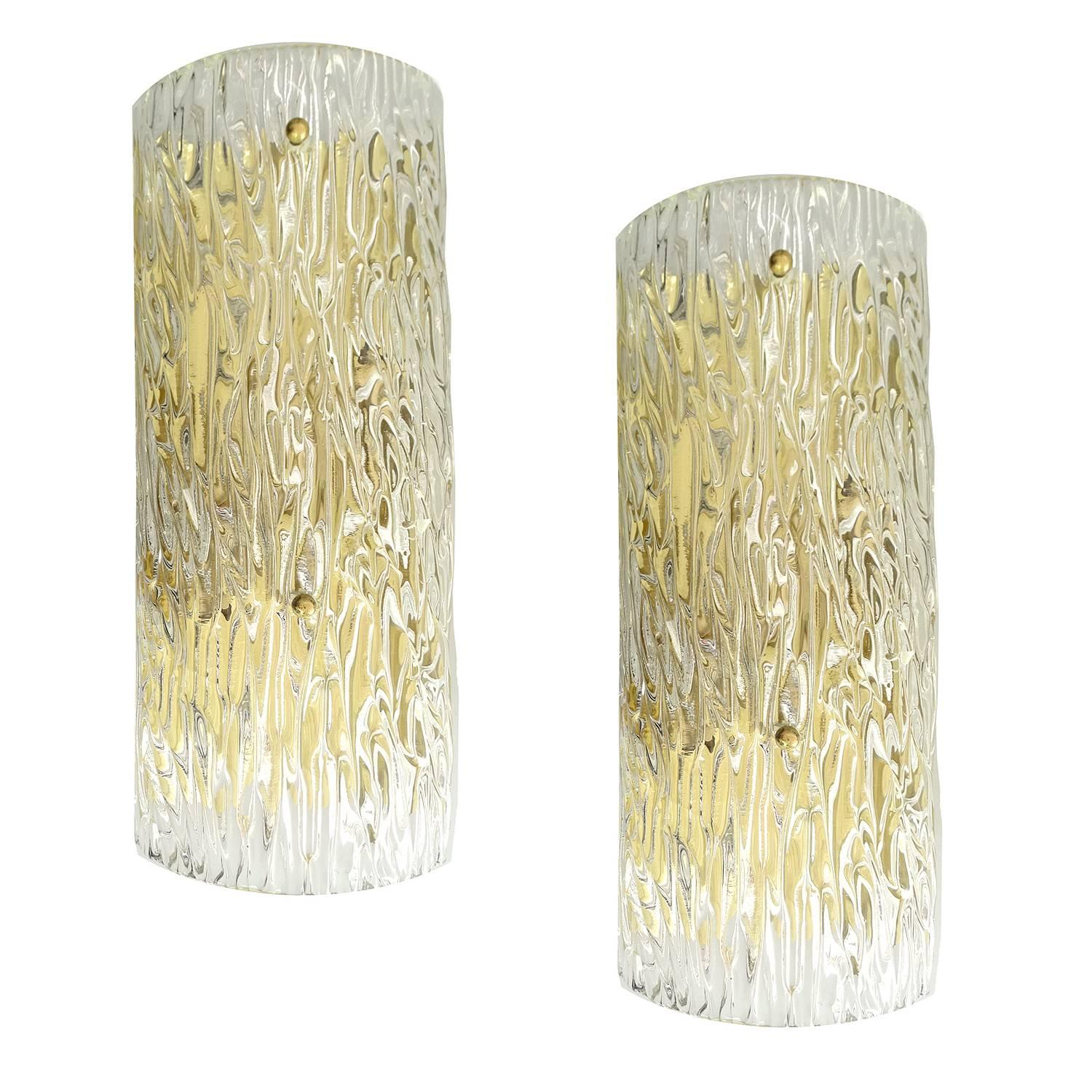 Mid-Century Modern Pair of Large Kalmar Gold Brass and Murano Glass Sconces, 1960s  Vanity Light