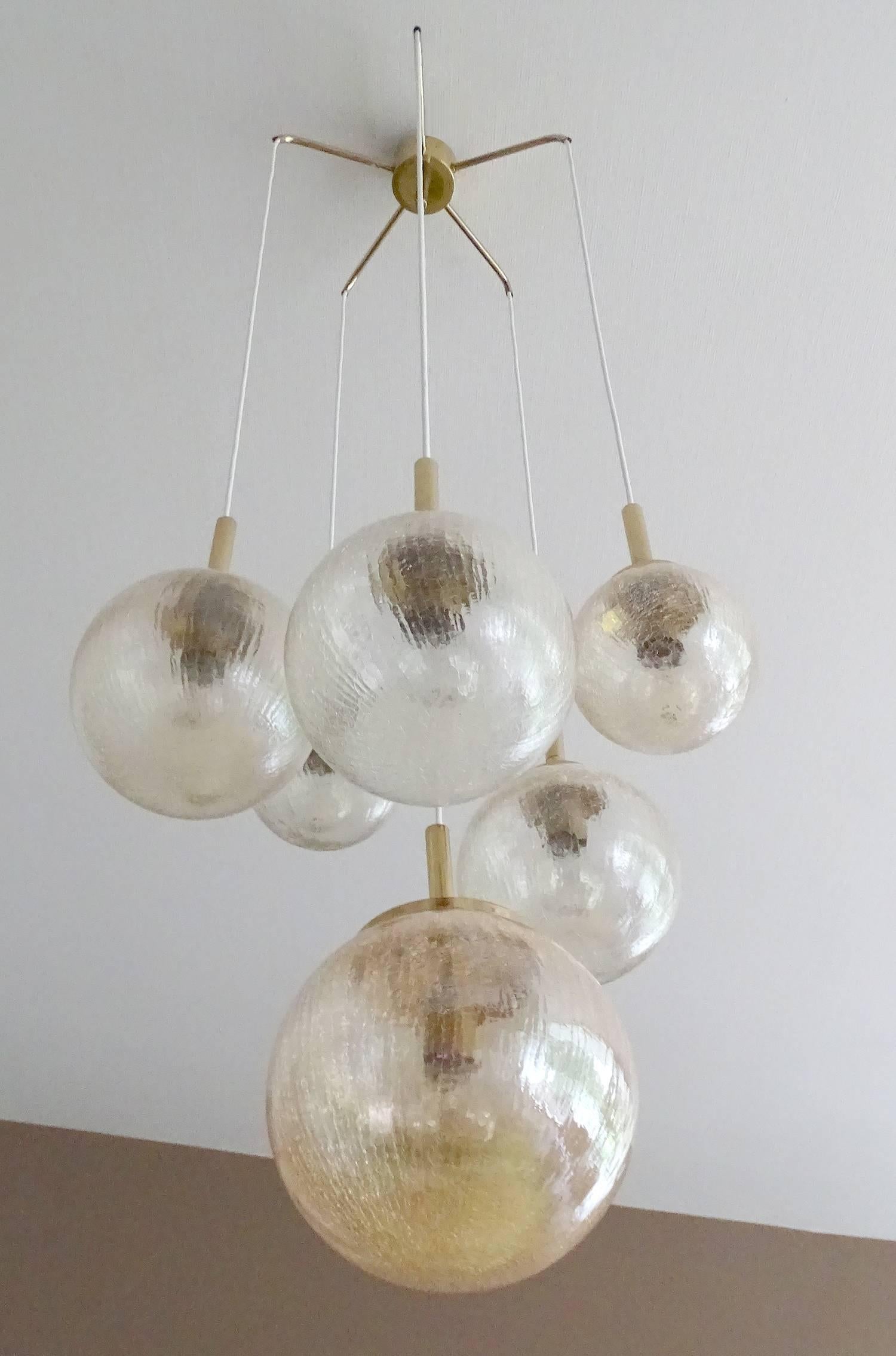 Limburg Cascade Design Brass and Crashed Glass Globe Chandelier Pendant LIghts 1