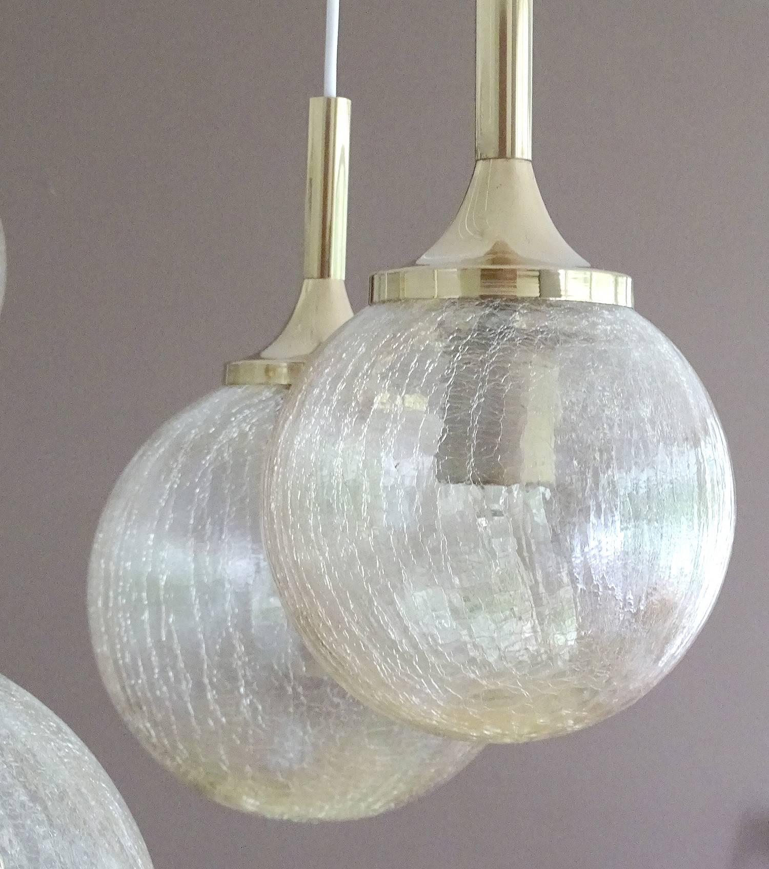 Limburg Cascade Design Brass and Crashed Glass Globe Chandelier Pendant LIghts 3