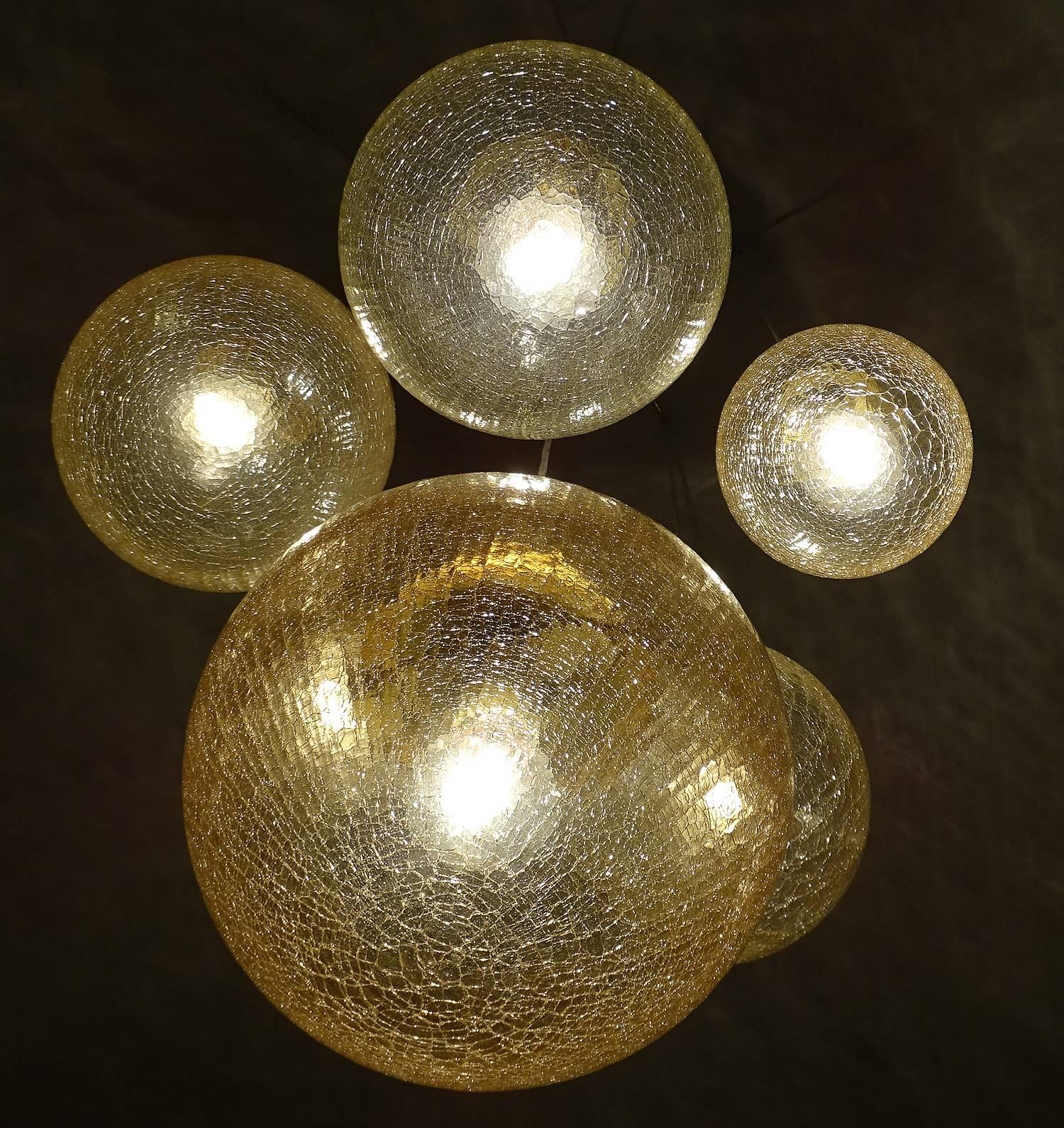 Limburg Cascade Design Brass and Crashed Glass Globe Chandelier Pendant LIghts 2
