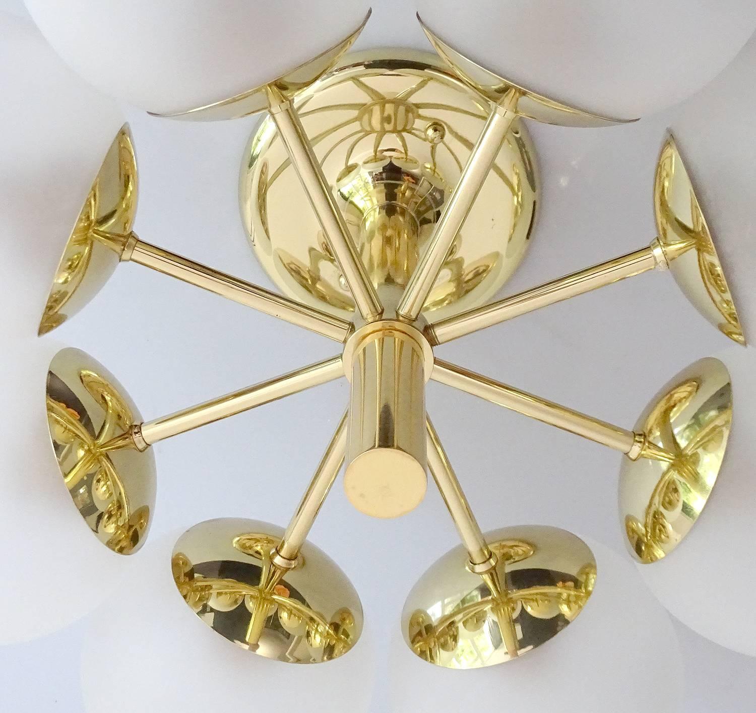   Kaiser Brass & Glass Globes Chandelier, 1960s Stilnovo Style   1