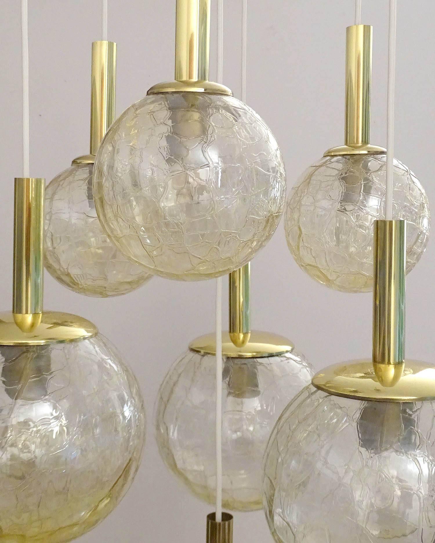 Very Large Doria Tier Glass Globes Chandelier Modernist Brass Pendant Lamp 1