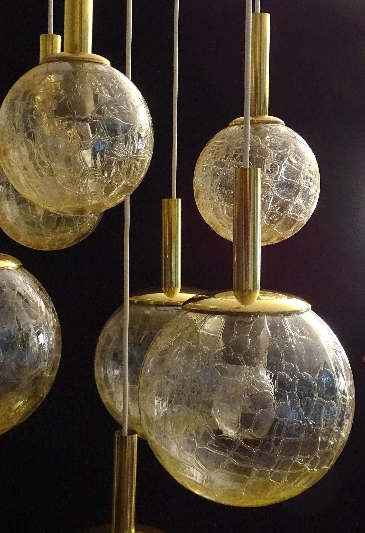 Very Large Doria Tier Glass Globes Chandelier Modernist Brass Pendant Lamp 3