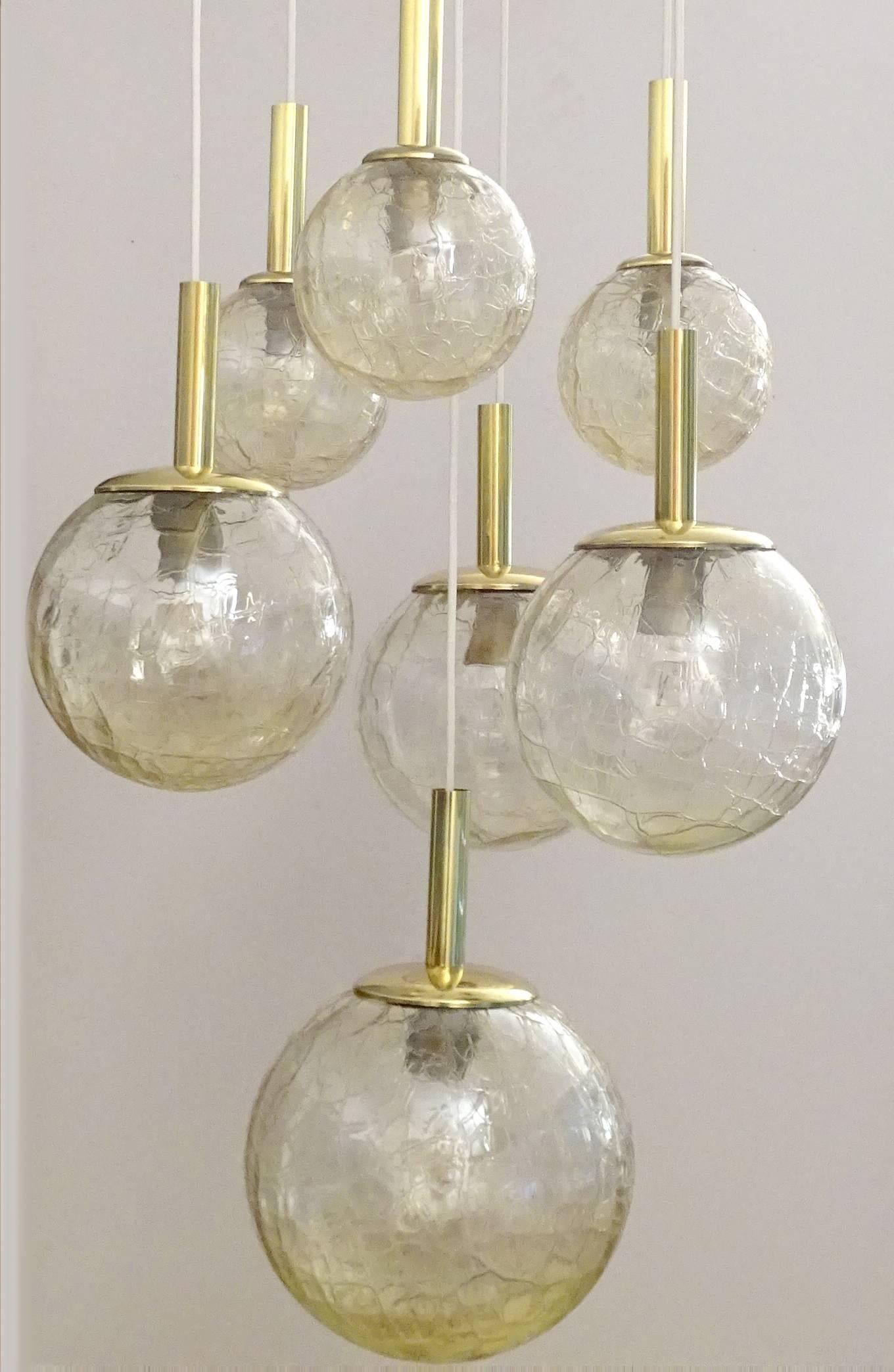 Very Large Doria Tier Glass Globes Chandelier Modernist Brass Pendant Lamp In Excellent Condition In Bremen, DE