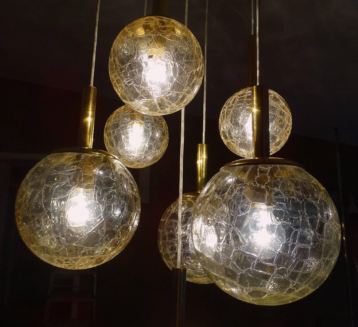 Very Large Doria Tier Glass Globes Chandelier Modernist Brass Pendant Lamp 2