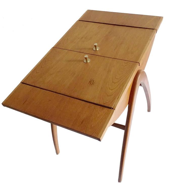 Danish Modern Spindle Legs Storage Box Chest Table, Modernist Vintage