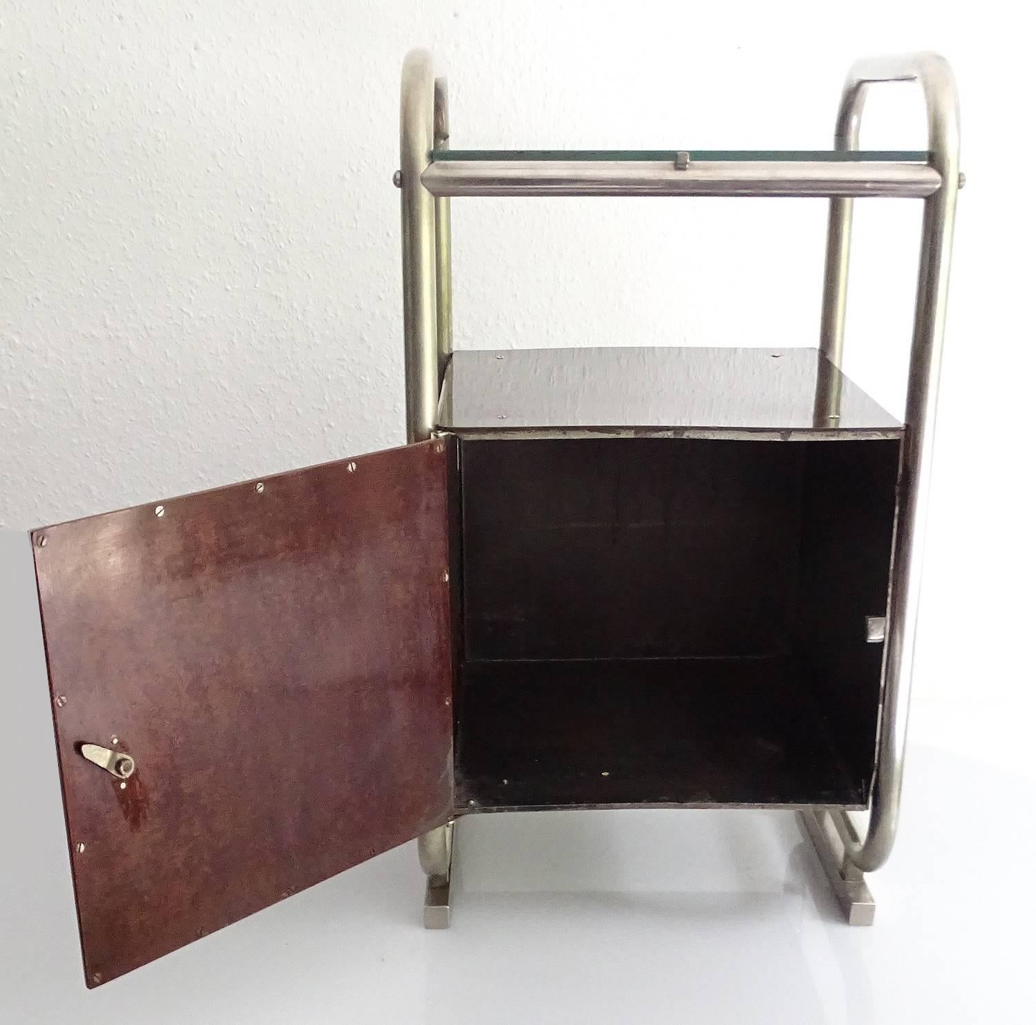 Bakelite Pair of Bauhaus Art Deco Industrial Side Tables Cabinets, 1930s Modernist Design