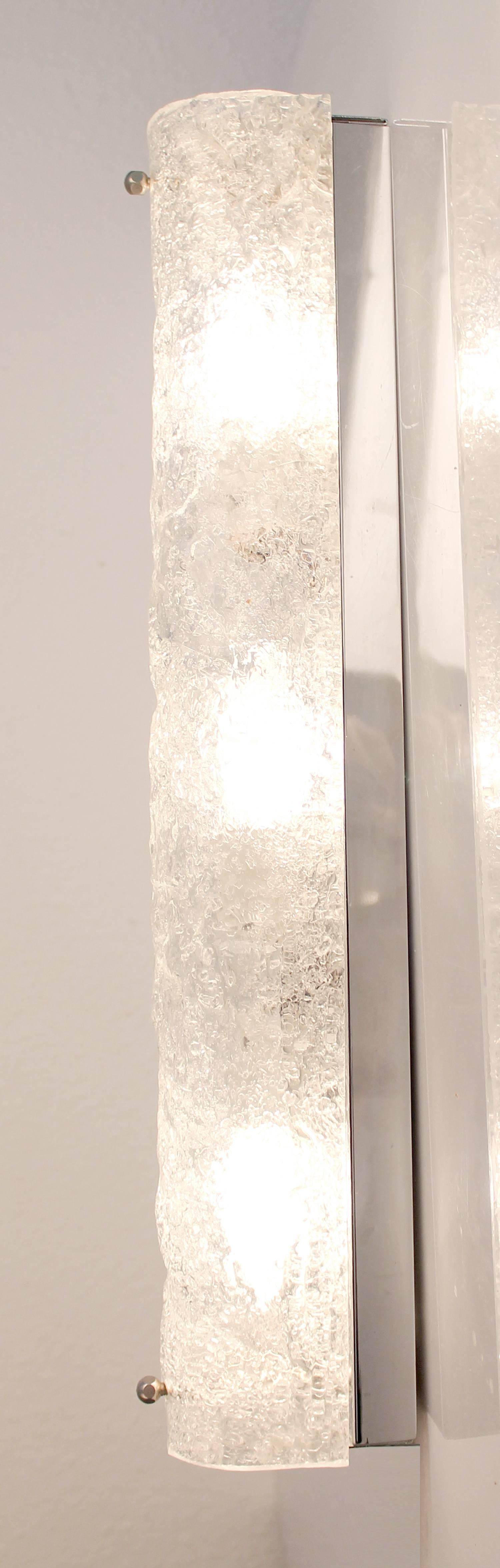 German Pair of Large Murano Vanity Glass Sconces, 1960s Chrome Mirror Wall Lights