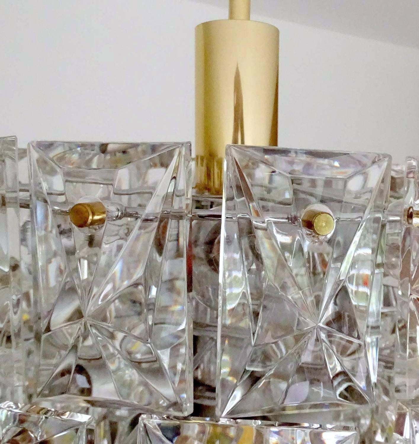 Mid-Century Kinkeldey Brass Pendant Lamp Chandelier with Square Glass Crystals 3
