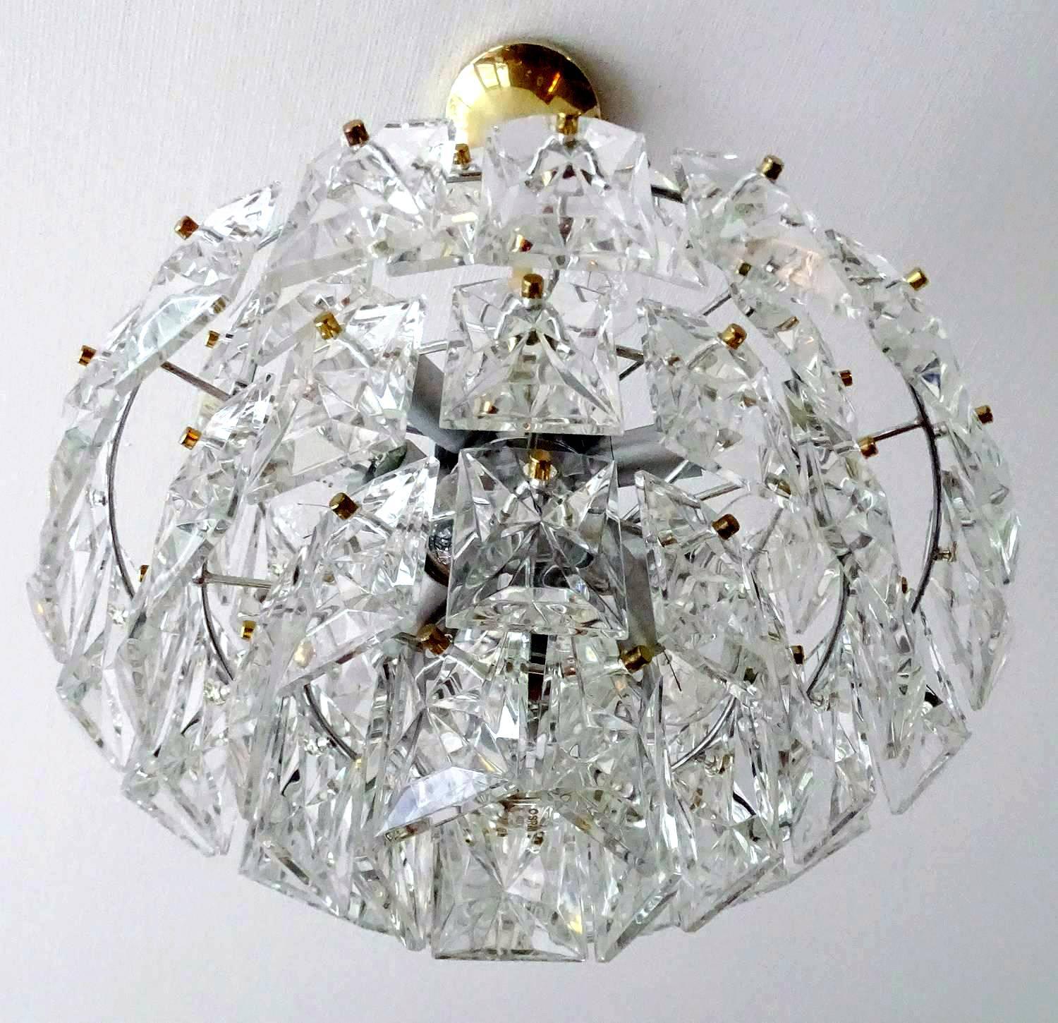 Mid-Century Kinkeldey Brass Pendant Lamp Chandelier with Square Glass Crystals In Good Condition In Bremen, DE