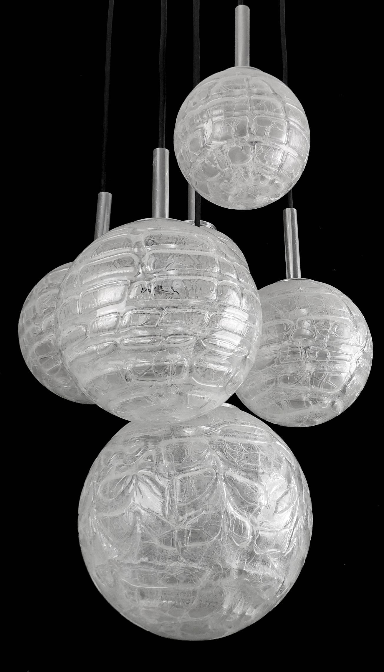 Large Cacasde Design Doria Brass Glass Globes Chandelier Pendant Light  2