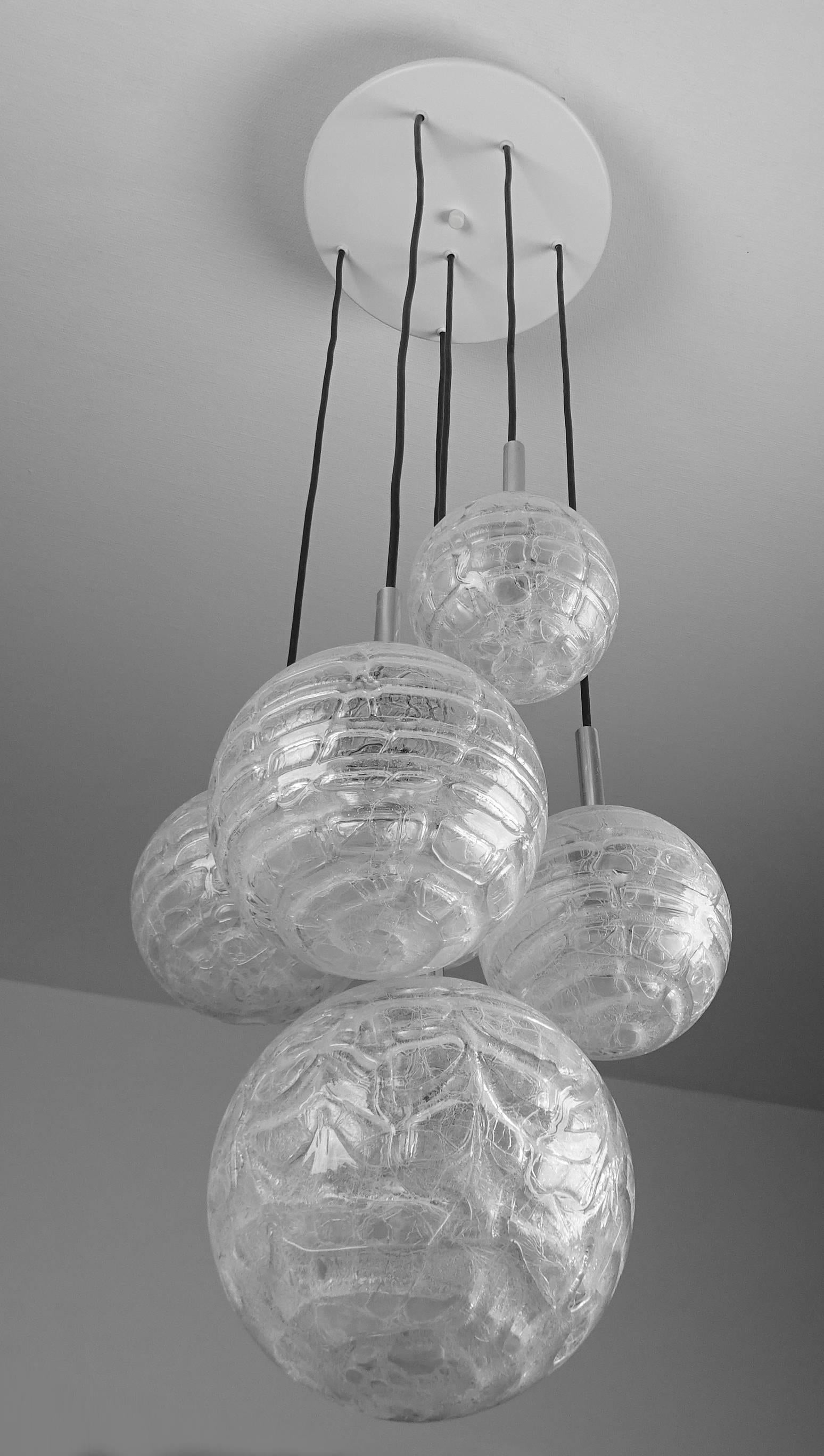 Large Cacasde Design Doria Brass Glass Globes Chandelier Pendant Light  1