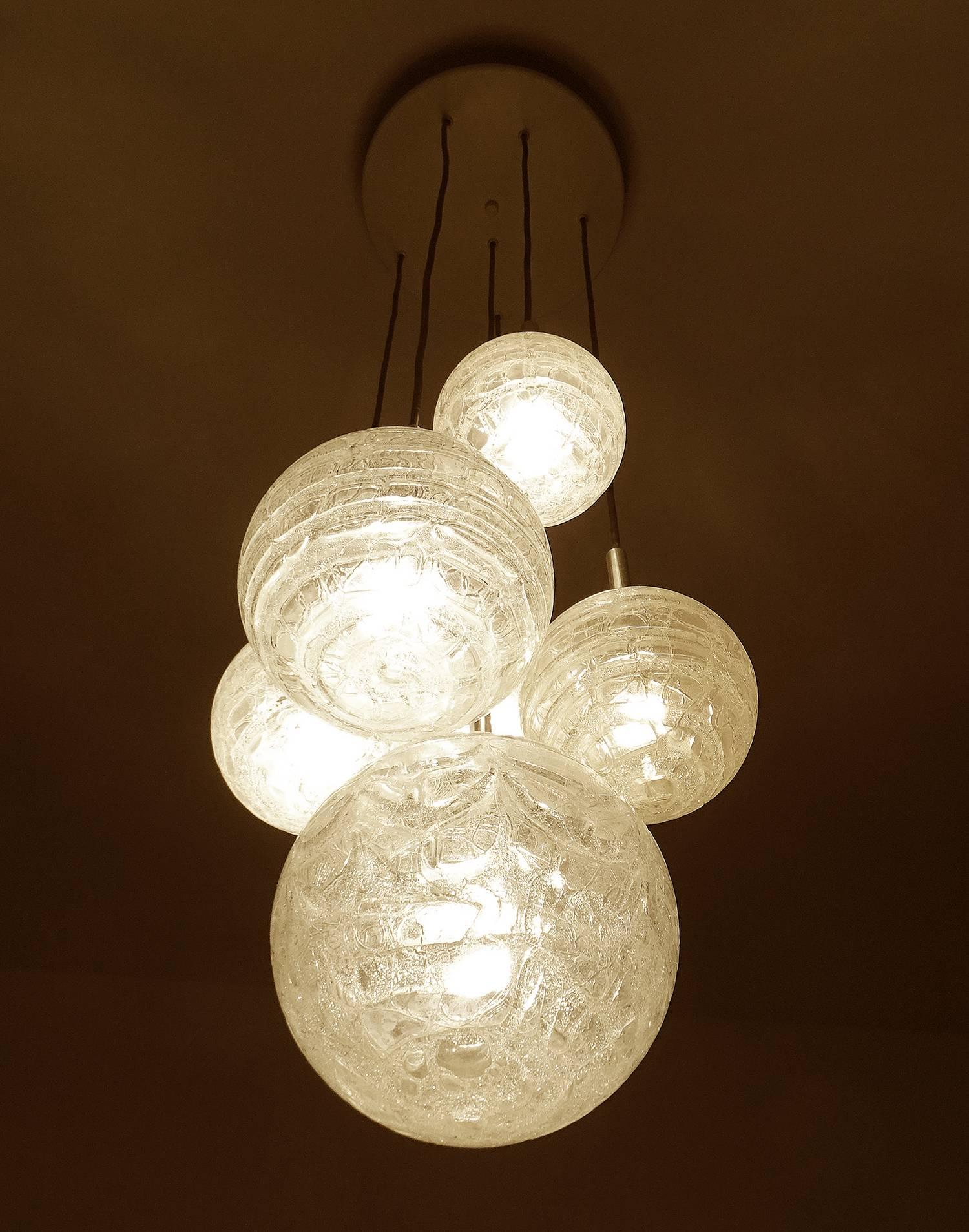 Large Cacasde Design Doria Brass Glass Globes Chandelier Pendant Light  3