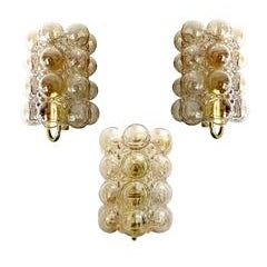 Large Limburg Bubble Glass & Gold Brass Sconces, 1960s Venini Wall Lights 9