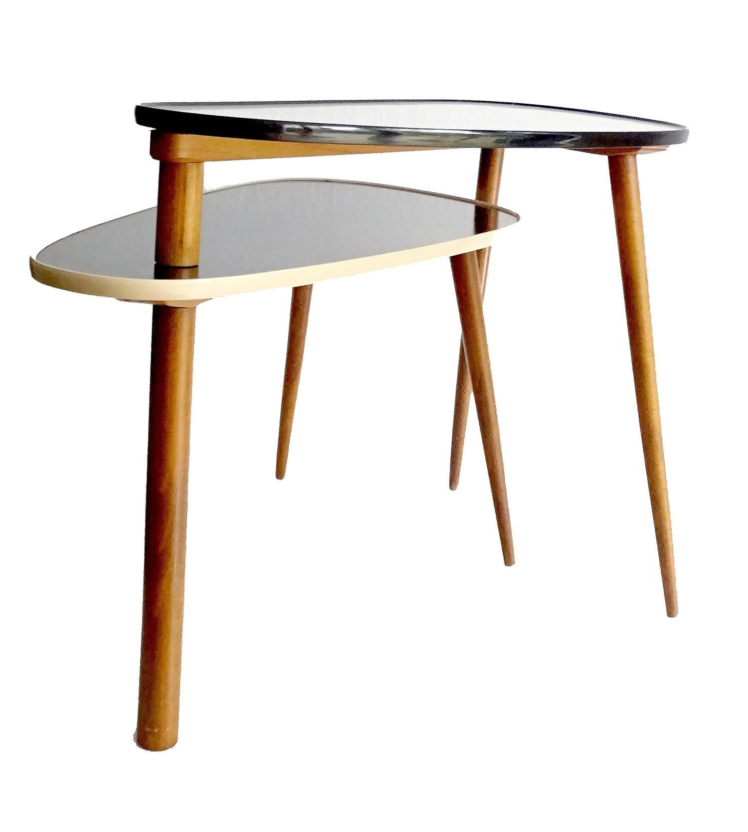 Large Mid-Century Dual Nesting Revolving Tables, 1950s Modernist Design 3
