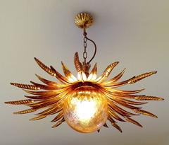 Large Wheat Sheaf Sunburst Design Chandelier, 1960s Modernist Pendant Lamp
