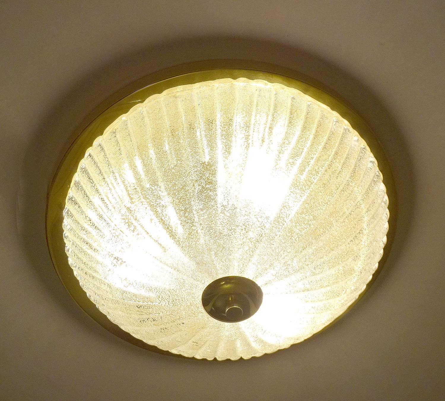 Mid-Century Modern Mid Century Barovier Toso Style Ribbed Glass Flush Chandelier, 1960s For Sale