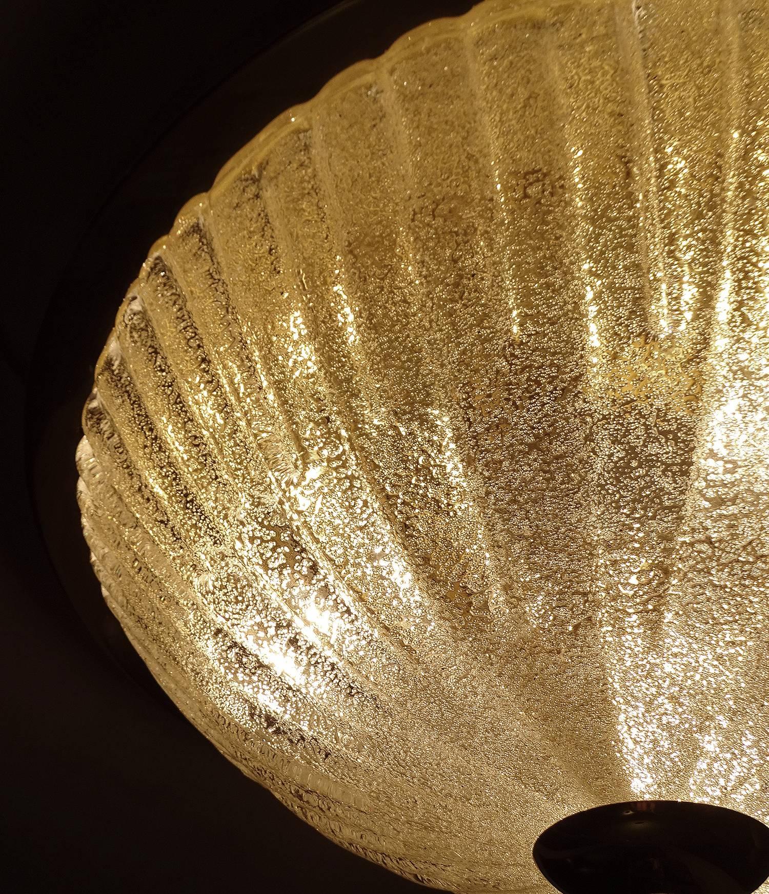 Mid Century Barovier Toso Style Ribbed Glass Flush Chandelier, 1960s For Sale 3