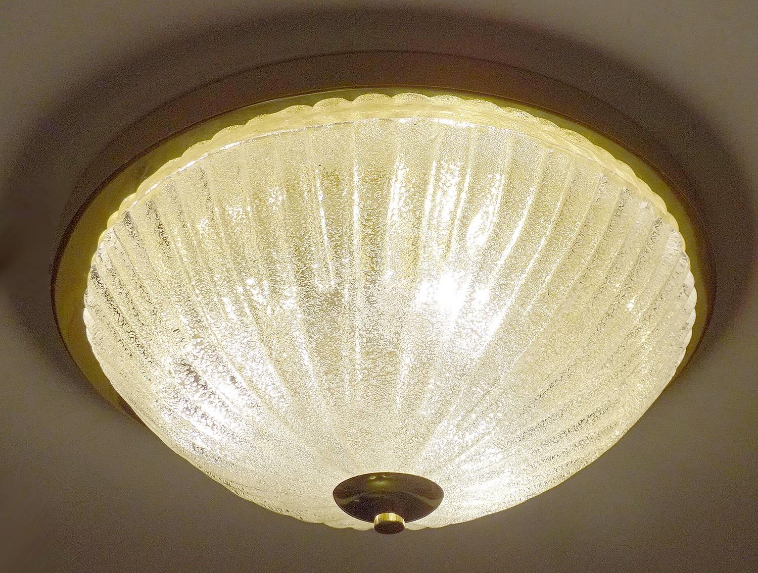 Mid Century Barovier Toso Style Ribbed Glass Flush Chandelier, 1960s For Sale 2
