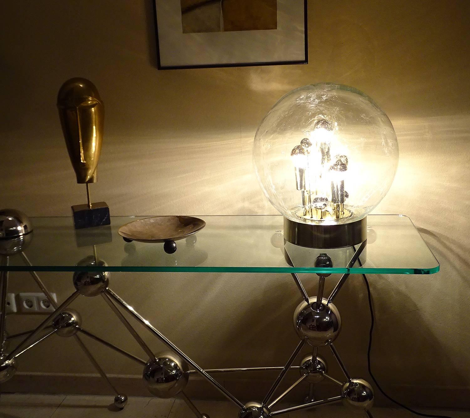 German  Large Doria MidCentury Glass Globe Table Lamp,  Kalmar Style For Sale