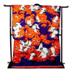 Art Deco Japanese Formal Black Kurotomesode Kimono Dress in Silk